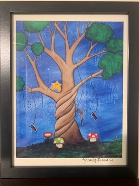 Nintendo Inspired Wall Art Mario Star Gamer Room Decor Framed